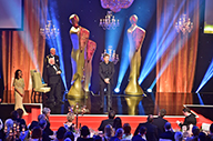 Liam Neeson on stage accepting his IFTA Award 2016